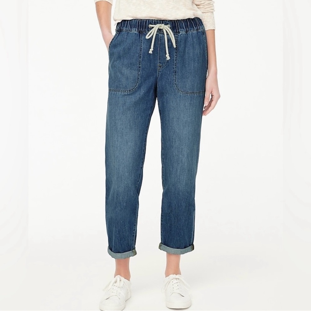 J. Crew Factory Women's Straight Leg Drawstring Jeans - Medium Blue